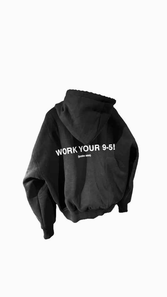 Distressed Double Layered, 9-5 Black Hoodie